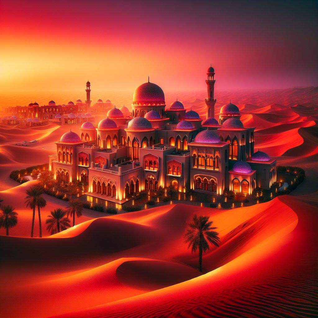 Abu Dhabi Mirage Villas Reflecting Desert Sunset Colors