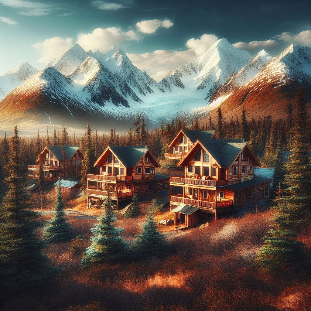 Alaska Timber Villas Facing Snow Covered Peaks