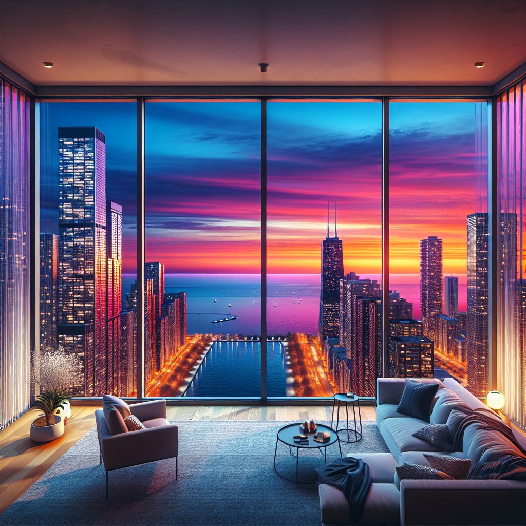 Chicago High Rise Rooms Facing Lake Michigan Horizon