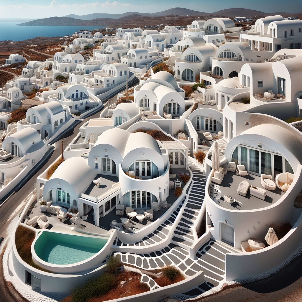 Greek Cycladic Villas with White Curve Architecture