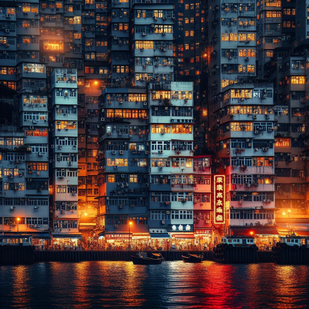 Hong Kong Harbor Edge Rooms with Night Reflections