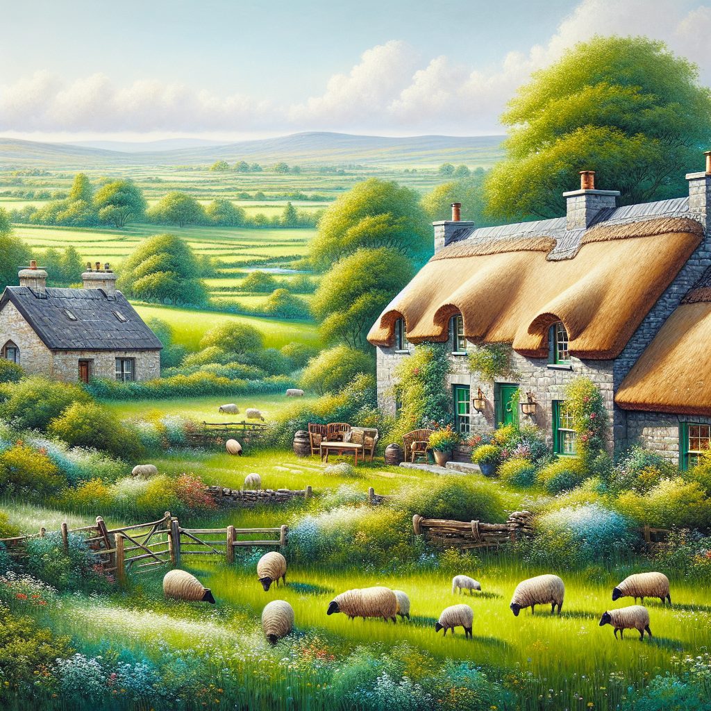 Ireland Stone Cottage Villas with Green Field Surroundings