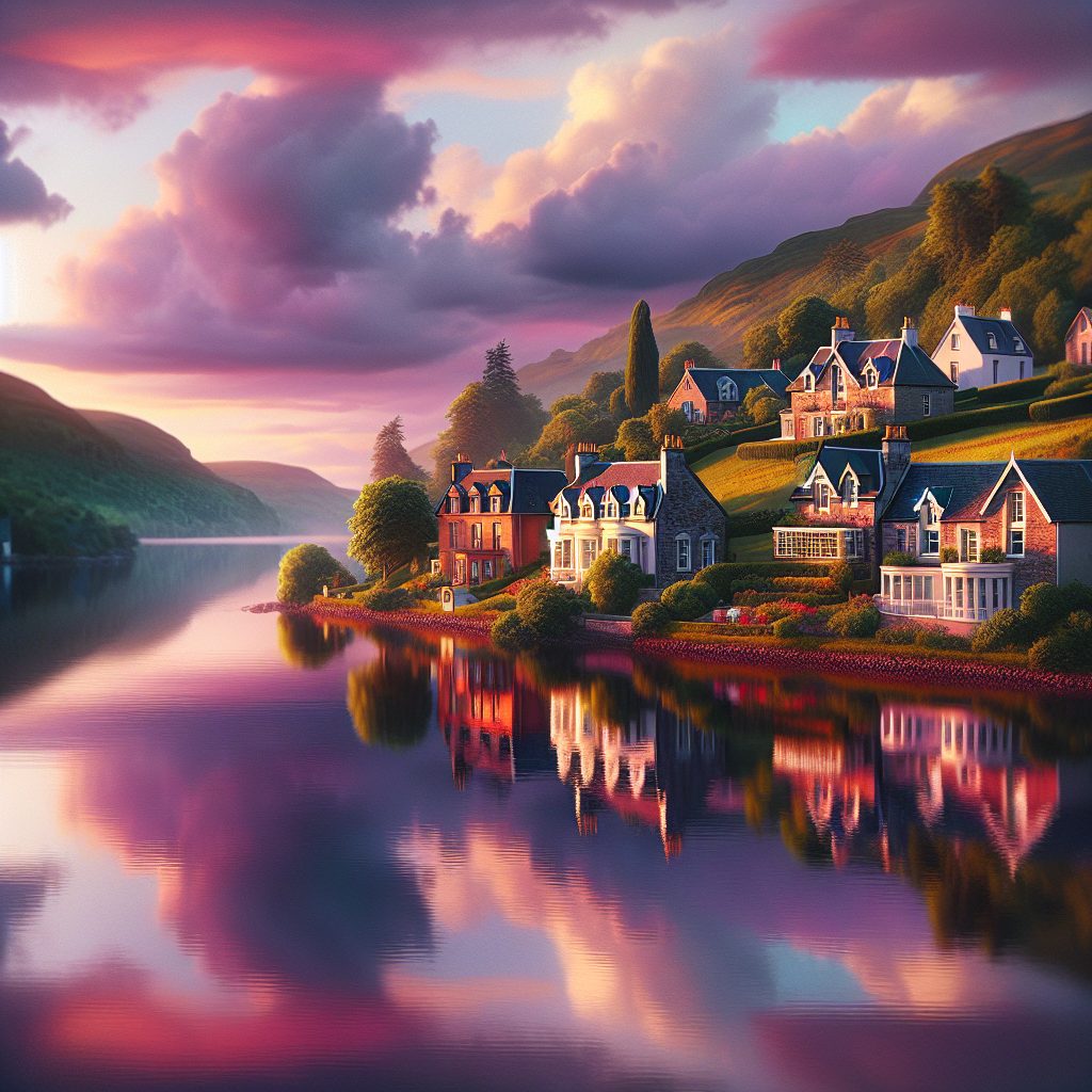 Scotland Lochside Villas with Calm Water Reflections