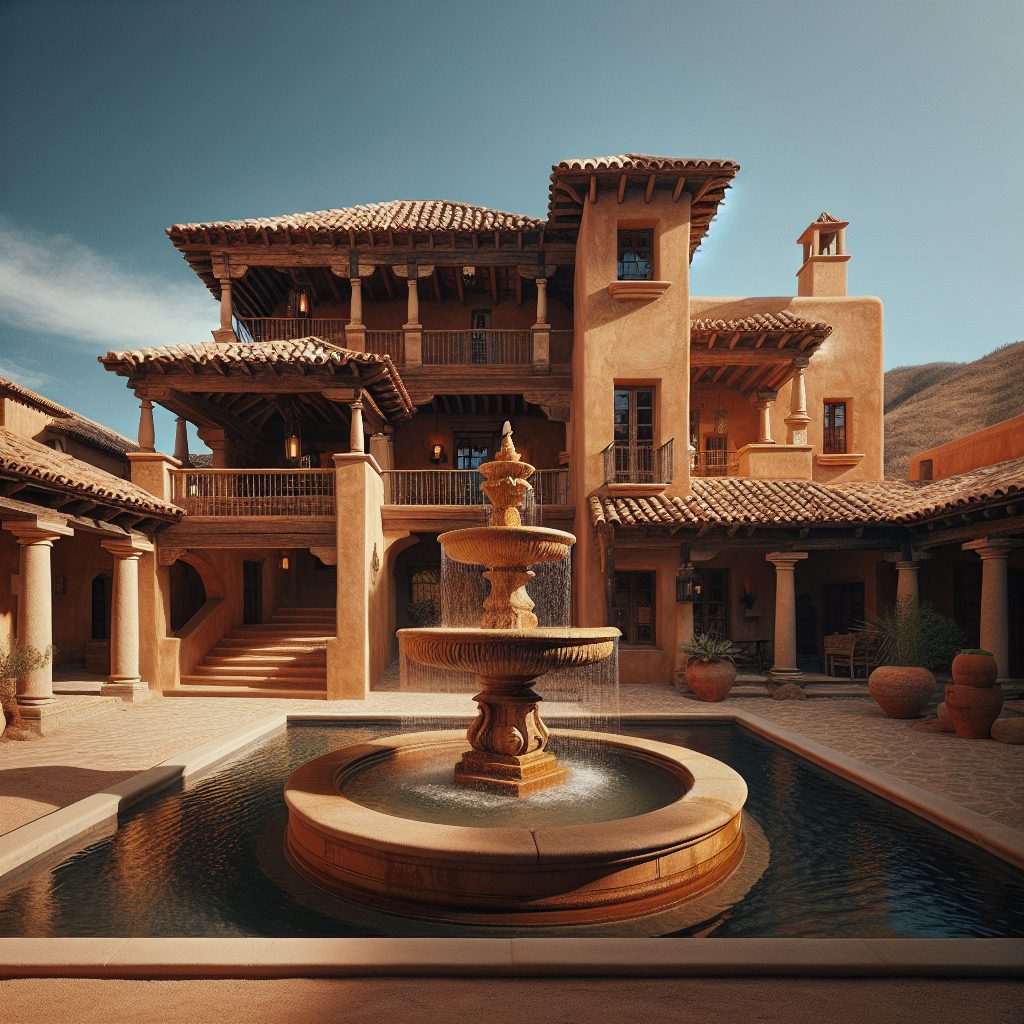 Spain Rustic Villas with Courtyard Fountain Centerpiece