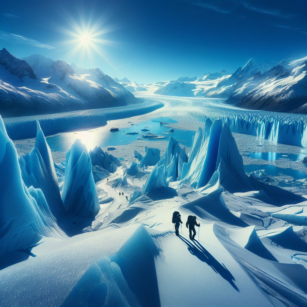 Traveling Across Glacier Regions with Ice Landscapes and Cold Beauty