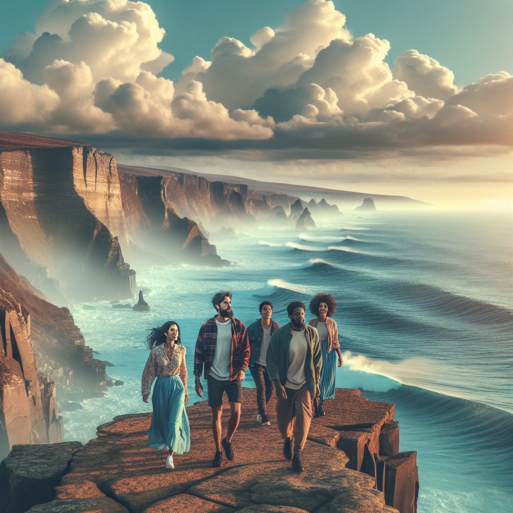Walking Across Coastal Cliffs with Panoramic Views and Ocean Breeze